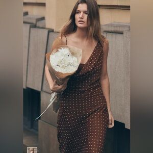 Zara Brown Midi Dress with White Dots